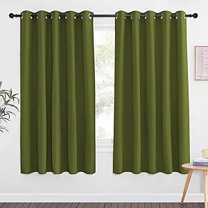NICETOWN 66 Inch Long Blackout Curtains for Bedroom Living Room, Thermal Insulated Room Darkening Curtains, Light Blocking Blackout Drapes for Bedroom, 66" W x 66" L, 1 Panel, Olive Green