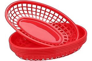 6Pcs Red-Oval Plastic Fast Food Serving Baskets