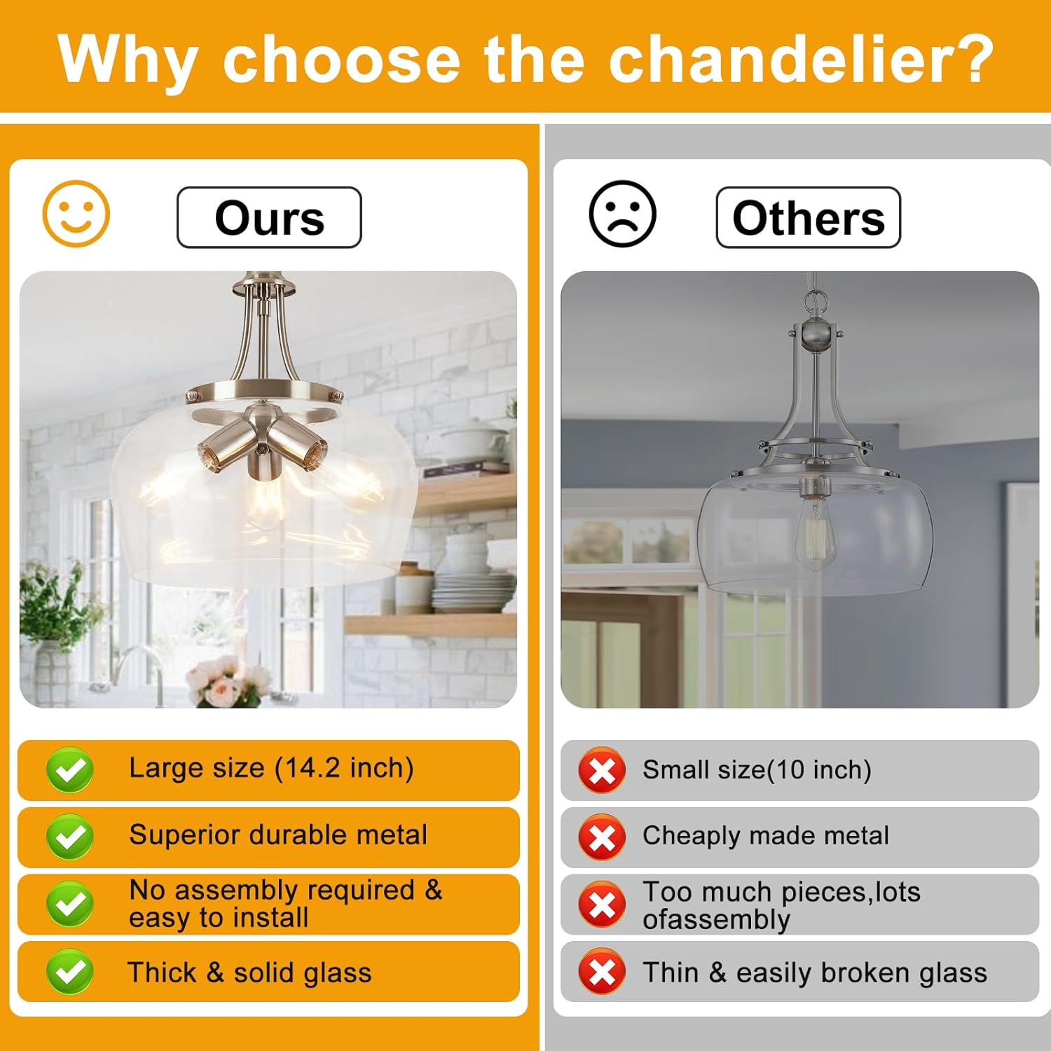 14.2" modern pendant lights kitchen island, 3-light brushed nicke pendant light fixtures with clear glass shade, industrial hanging pendant lights fixture for kitchen island, dining room, entryway 3-light-brushed nickel + clear glass