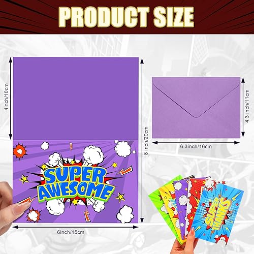 Miniatura 2 de Cholemy 40 tarjetas de agradecimiento de héroe surtido con sobres, tarjetas plegadas de agradecimiento coloridas cómicas para niños, aulas, escuela,