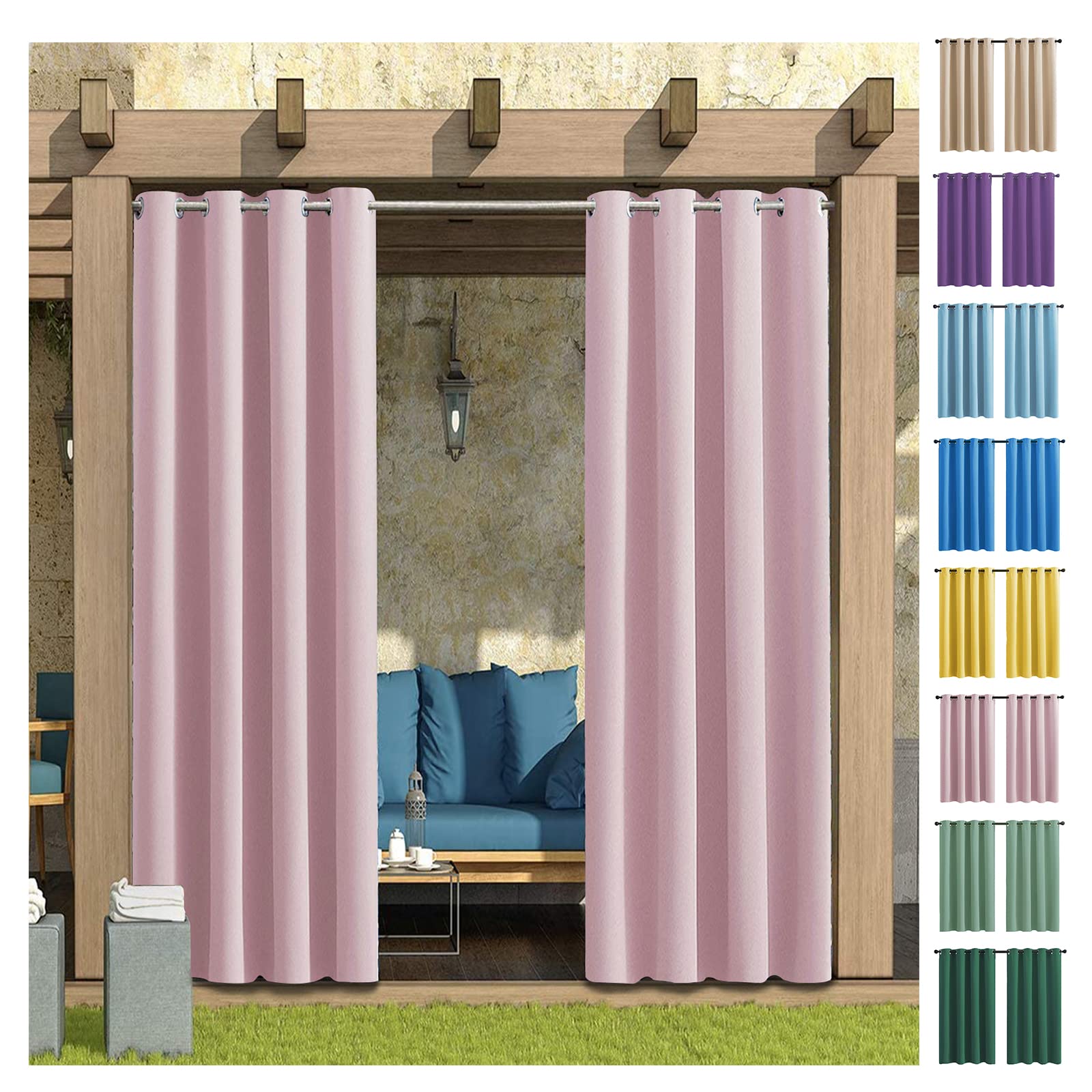 Rideaux occultants, opaques, réduction du bruit, faciles à installer, pour chambre à coucher, chambre d'enfant, salon, 100 x 230 cm, rose