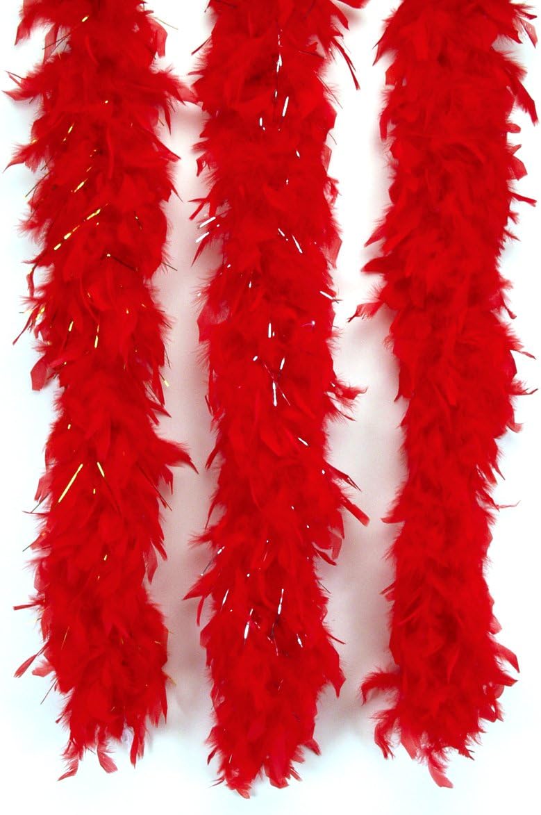 Long Fluffy Feather Vegas Boa, Red, One Size/72