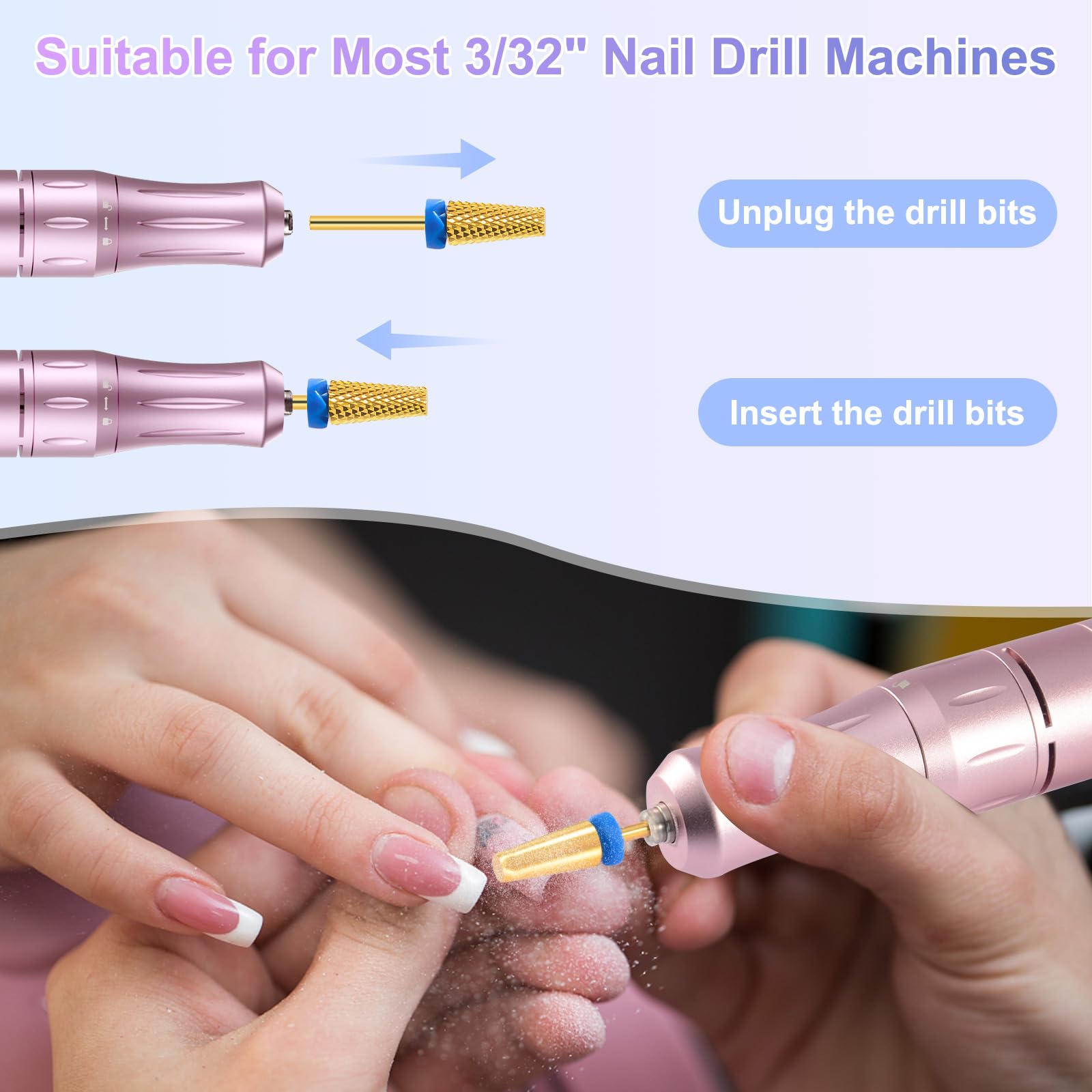 CGBE 2 Pezzi Punte Fresa Unghie, Punta Fresa Unghie Rimozione Gel, Acrilico, Cuticola, Carburo di Tungsteno, Forma Affusolato Barile/Pennino, Grana Media, Strumenti per Manicure Pedicure