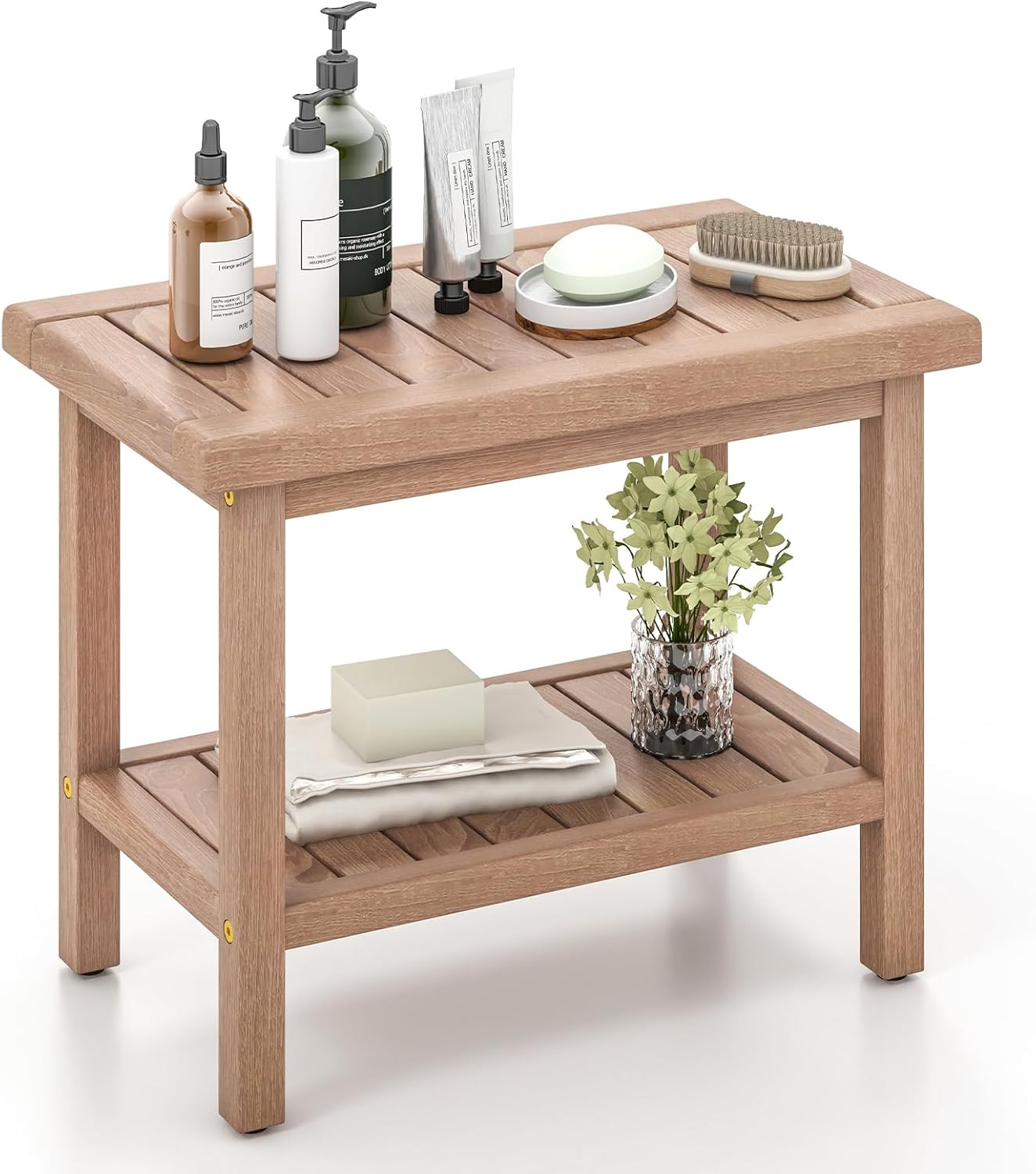 Giantex Teak Shower Bench, 21" Waterproof Spa Bath Seat