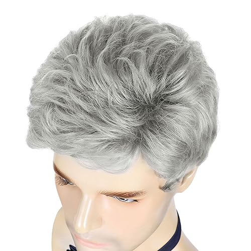 Miniatura 5 de DDHAIR Peluca corta gris plateado para hombre, pelucas de cabello sintético en capas naturales para hombre, hombre, hombre, hombre, diario, Halloween