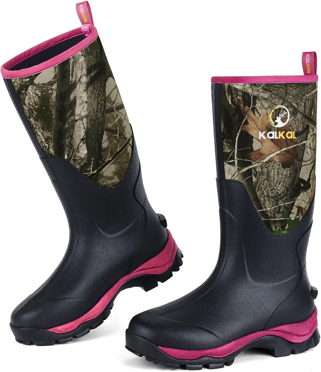 Kalkal Rubber Boots for Women, Sturdy Insulated Womens Waterproof Boots, Lightweight Anti-slip Tall Mud Rain Boots for Outdoor Gardening Farming Hunting (Size 6-11)