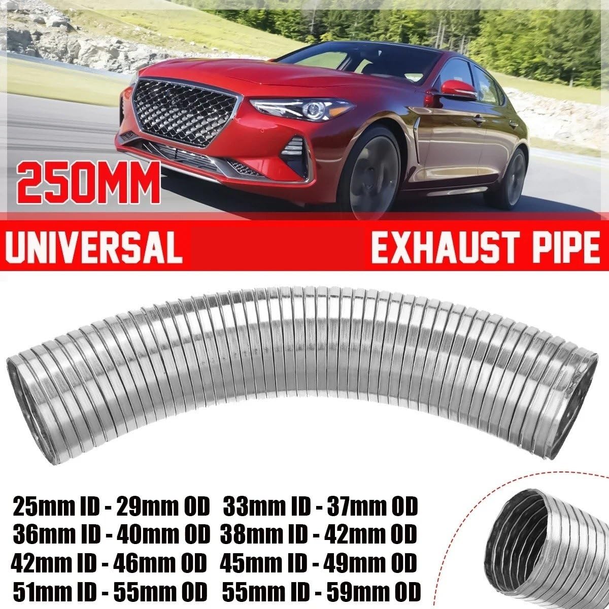 Tubo Di Scarico Flessibile Universale In Acciaio Inox, Lunghezza 250 Mm, Diametro 38-42 Mm, Per Riparazioni Fai Da Te