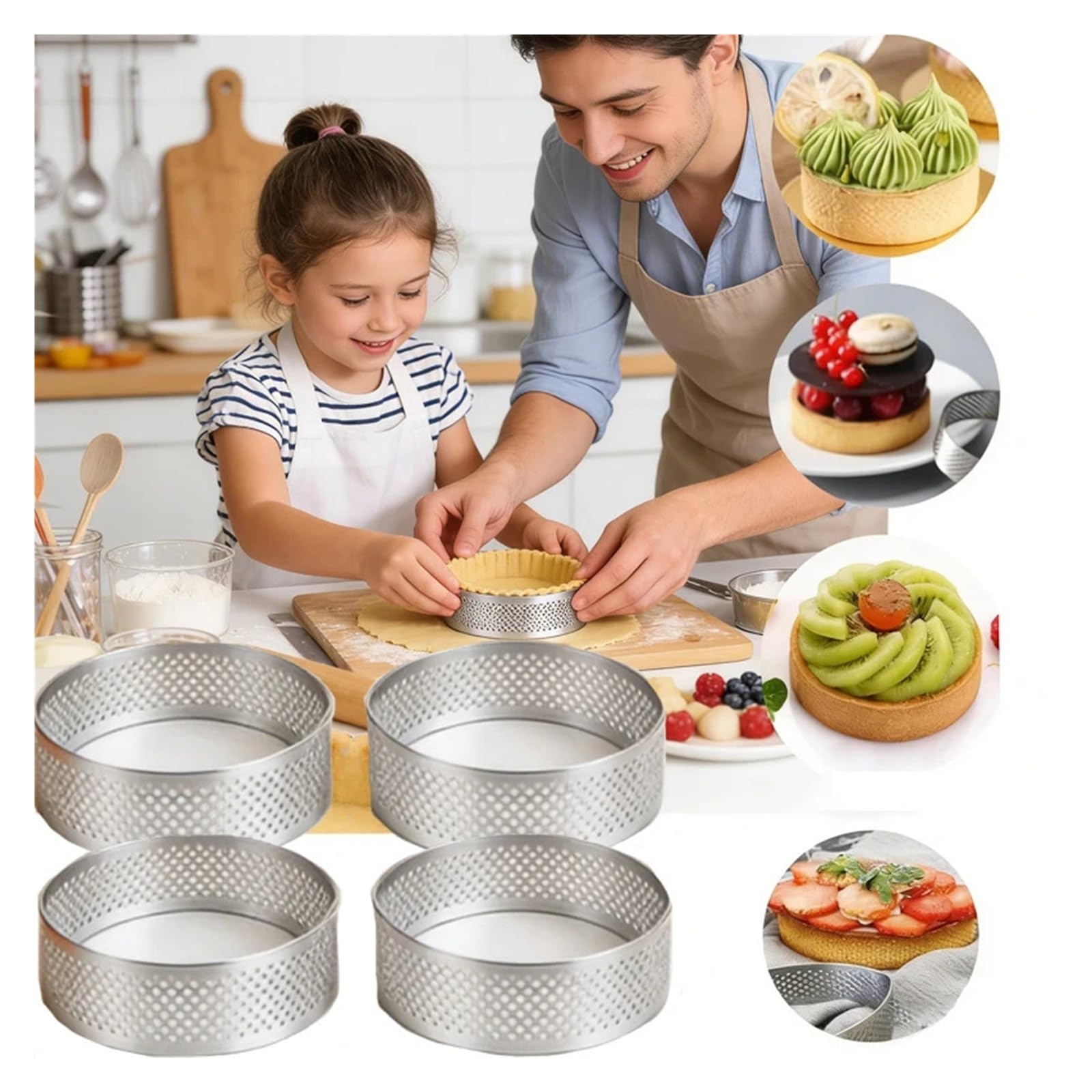 5 cm/14 cm/16 cm/20 cm Rotondo In Acciaio Inox Anello Crostata Forato Resistente Al Calore Stampi FAI DA TE Mousse torta di frutta Tartlet Ciambella Stampo(14cm)