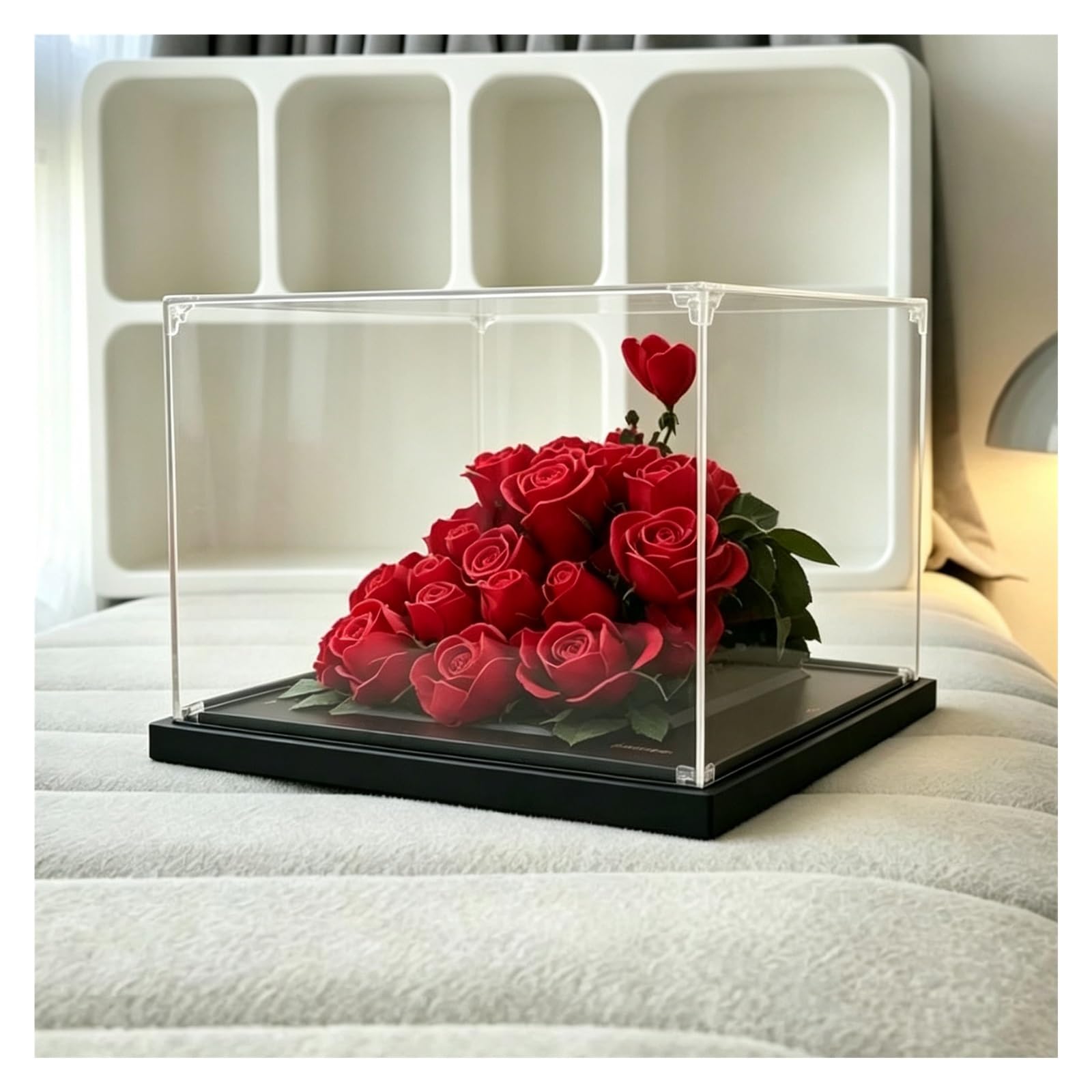 Caja Expositora de Acrílico para Obras de Arte, Vitrina de Escritorio | Diseño Apilable, Montaje Sin Pegamento, Exhibición de Producto a 360°, Personalizable(H-9.8in(25cm),19.7x19.7in(50x50cm))