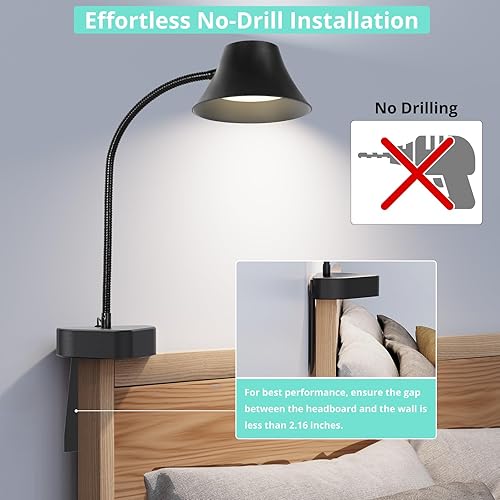 Miniatura 2 de TONYFUL Luz de cama para cabecero, lámpara de lectura para el cuidado de los ojos, luz de cama sin perforación, 5 colores y 10 luces de libro de