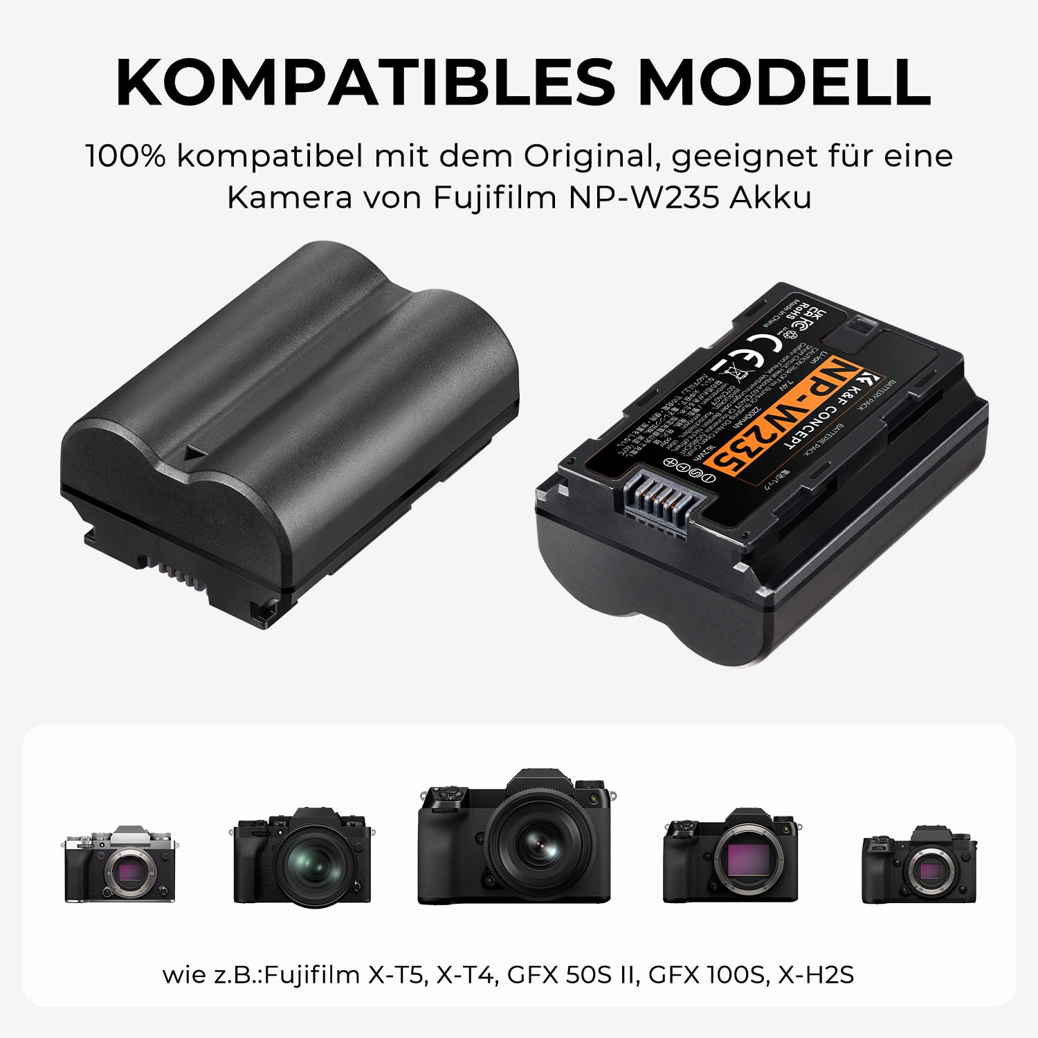 K&F CONCEPT NP-W235 Akku-Ladegerät-Set, Dual Slot NP-W235 Ladegerät für Fujifilm X-T5, X-T4, GFX 100S, X-H2S, für Fuji GFX 50S II, VG-XT4, (2 x 2200mAh Batterien, Zwei Ladeanschlüsse)