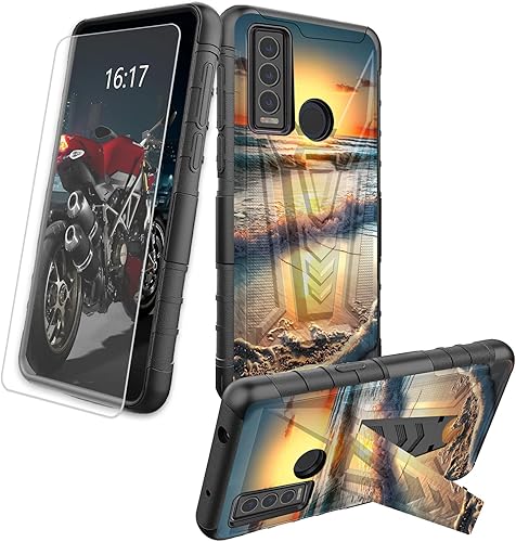 Miniatura 193 de AT&T Calypso 2 (U319AA) Funda con protector de pantalla de vidrio templado resistente con función atril integrado para debut de críquet, ciervo