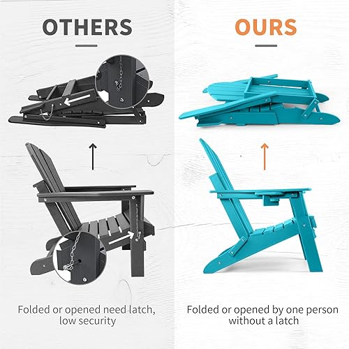 Miniatura 9 de FUNBERRY Silla Adirondack plegable, sillas para hogueras de HDPE para todo tipo de clima, con soporte para tazas para exteriores