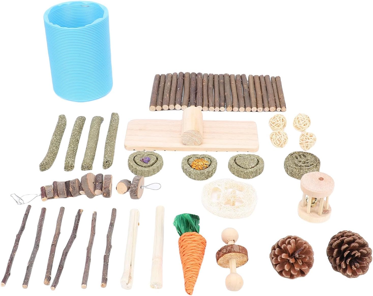 Rengue 10 in 1 Guinea Pig Chew Toys Set with Birch Wood Materials for Teeth Care, Includes Tunnel, Running Wheel and Balls for Small Animals in Cage