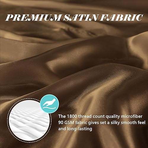 Miniatura 6 de ROOYE Juego de sábanas de satén tamaño individual, juego de sábanas de bolsillo extra profundo, juego de sábanas de 4 piezas transpirable y