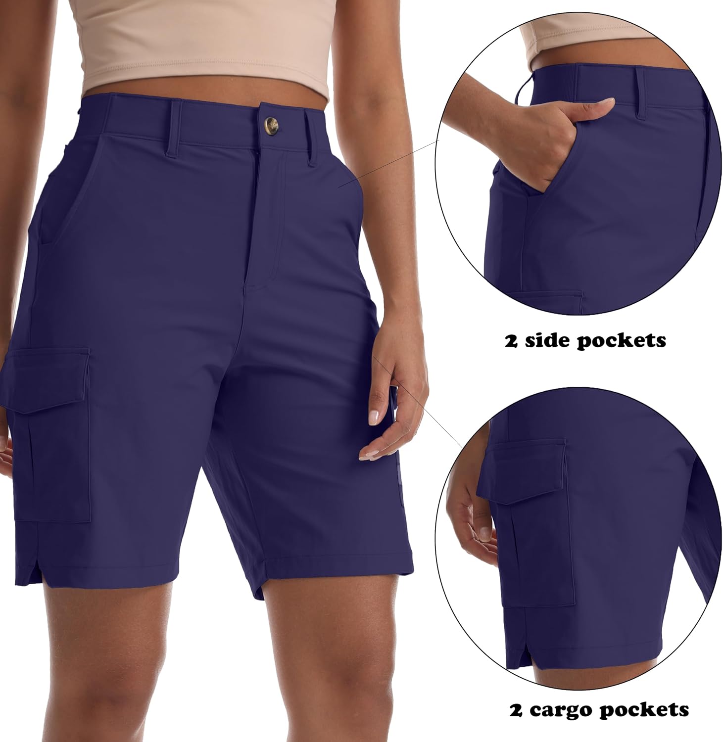 Women's Lightweight Hiking Cargo Shorts for Running Athletic Camping Travel Golf - Water Resistant with 5 Pockets - Image 3