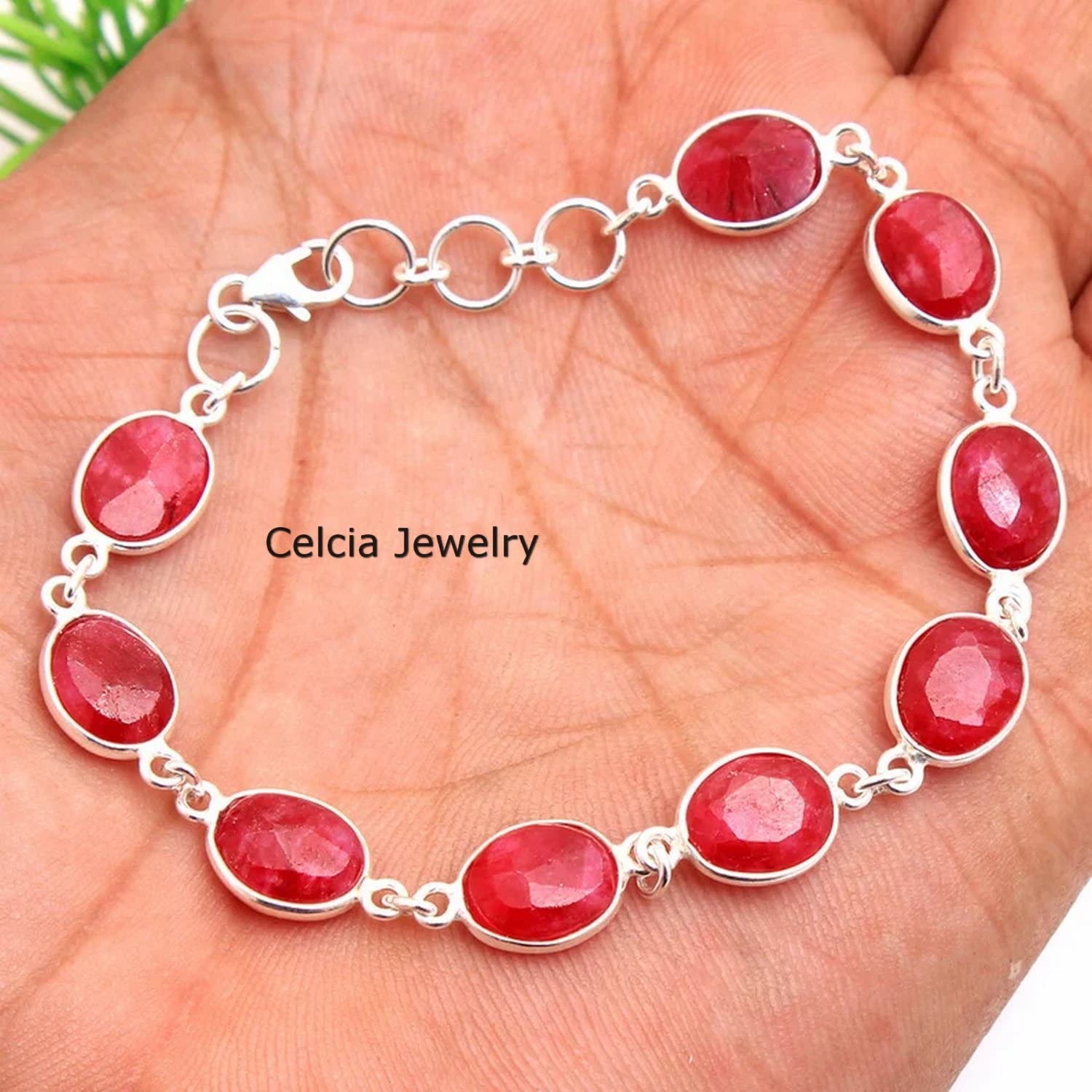 Bracciale in argento sterling puro 925 per donne e ragazze, braccialetto di rubino autentico con pietra preziosa Bracciale artigianale unico per lei o lui