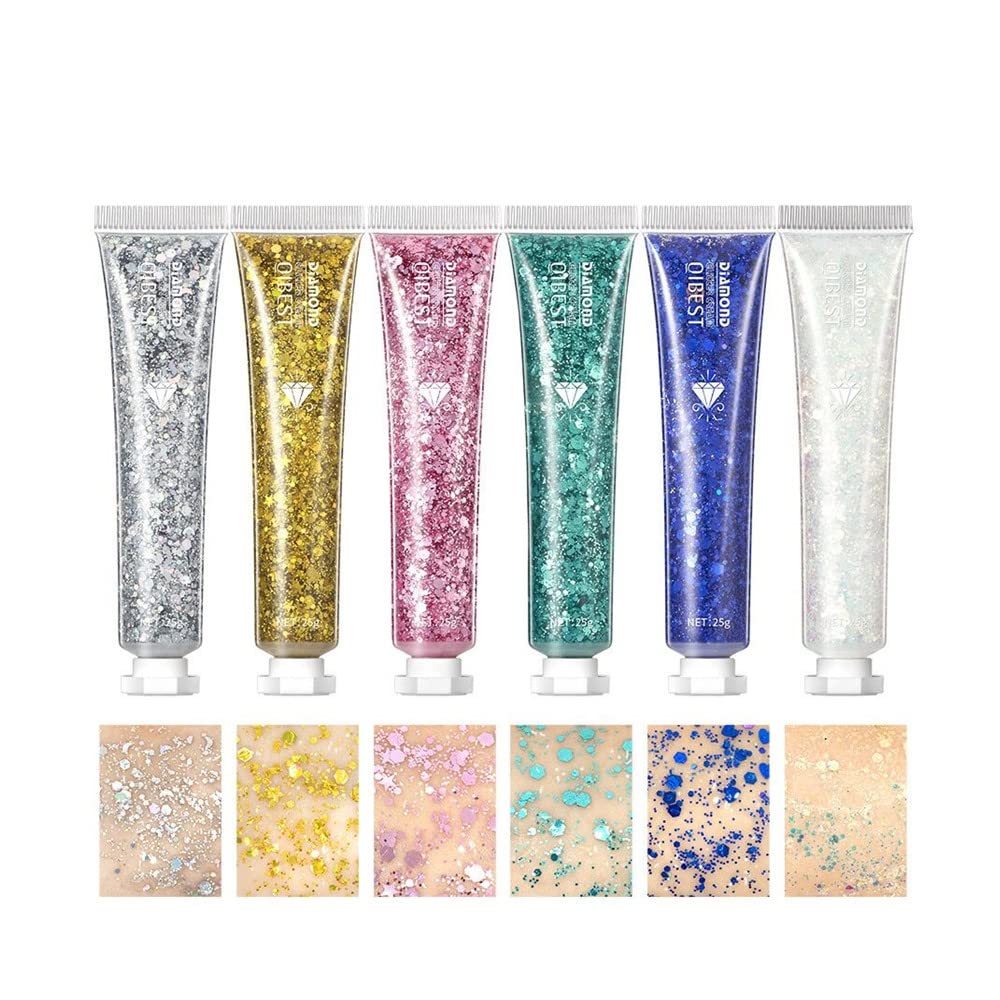 Destellos en el cuerpo, sombras de ojos de lentejuelas flash de 6 colores, lentejuelas en la cara y el cuerpo, trajes de lentejuelas en gel, fiestas festivas y cuerpo brillante, cosméticos brillantes