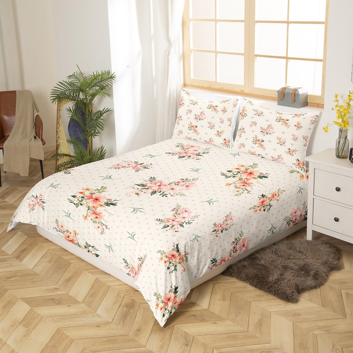 Flowers Duvet Cover Botanical Floral Flowers Blossom Bedding Set For Girls Women Ultra Soft Flower Pattern Comforter Cover Set Natural Theme White Red Room Decor Single Bedclothes Zipper - Image 3