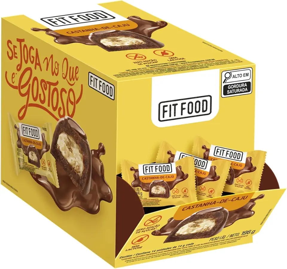 Fit Food Display Bombom de Chocolate ao Leite com Recheio Castanha de Caju - 14 Unidades de 14g