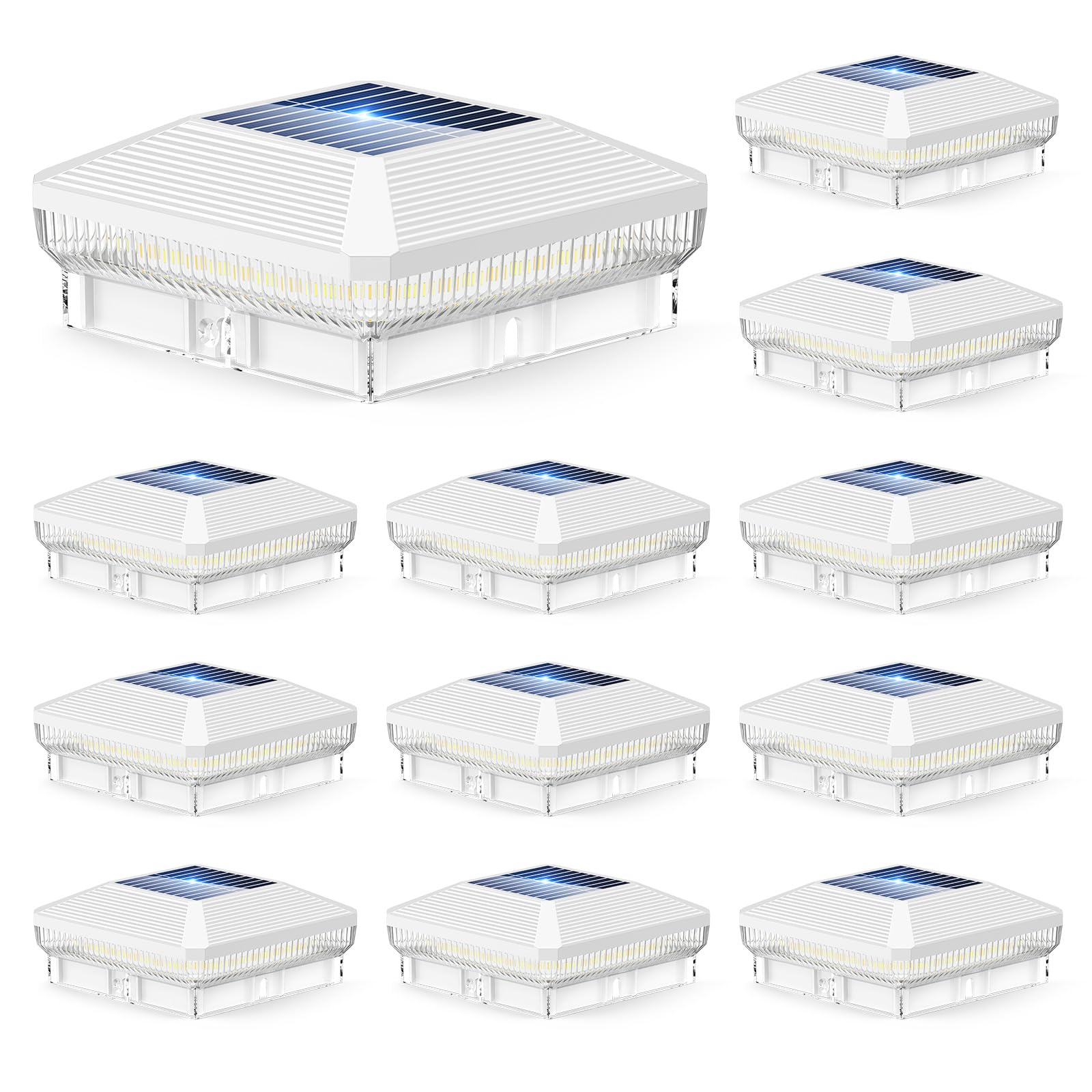 Solar Post Cap Lights Outdoor, 12Pack 40 LEDs 4x4 Post Solar Lights Outdoor Waterproof with 3 Modes, 30 Lumens Fence Post Solar Lights, Solar Powered Deck Fence Post Lights for Vinyl Wooden Post