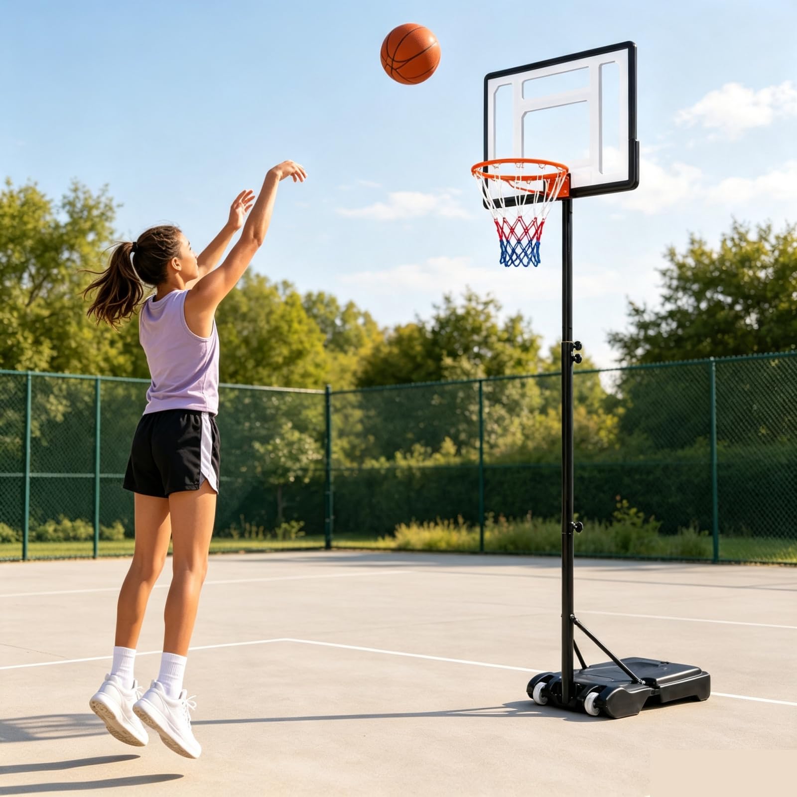 LIFEZEAL Canasta Baloncesto Exterior Movíl con Altura Ajustable 155-210 cm
