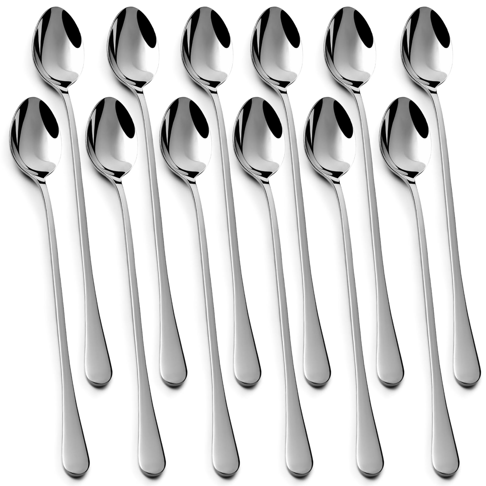 lulir Stainless Steel Spoons Long Handle 12 Pcs – Durable 7.6in/19.3cm Long Premium Coffee Spoons for Iced Tea Milk Shake Ice Cream Sundeas Cool– Elegant Long Handled Teaspoons for Home and Cafe