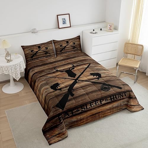 Miniatura 4 de Castle Fairy Juego de edredón de tamaño Queen con temática de caza, juego de ropa de cama de animales de cornamenta de ciervo con 2 fundas de