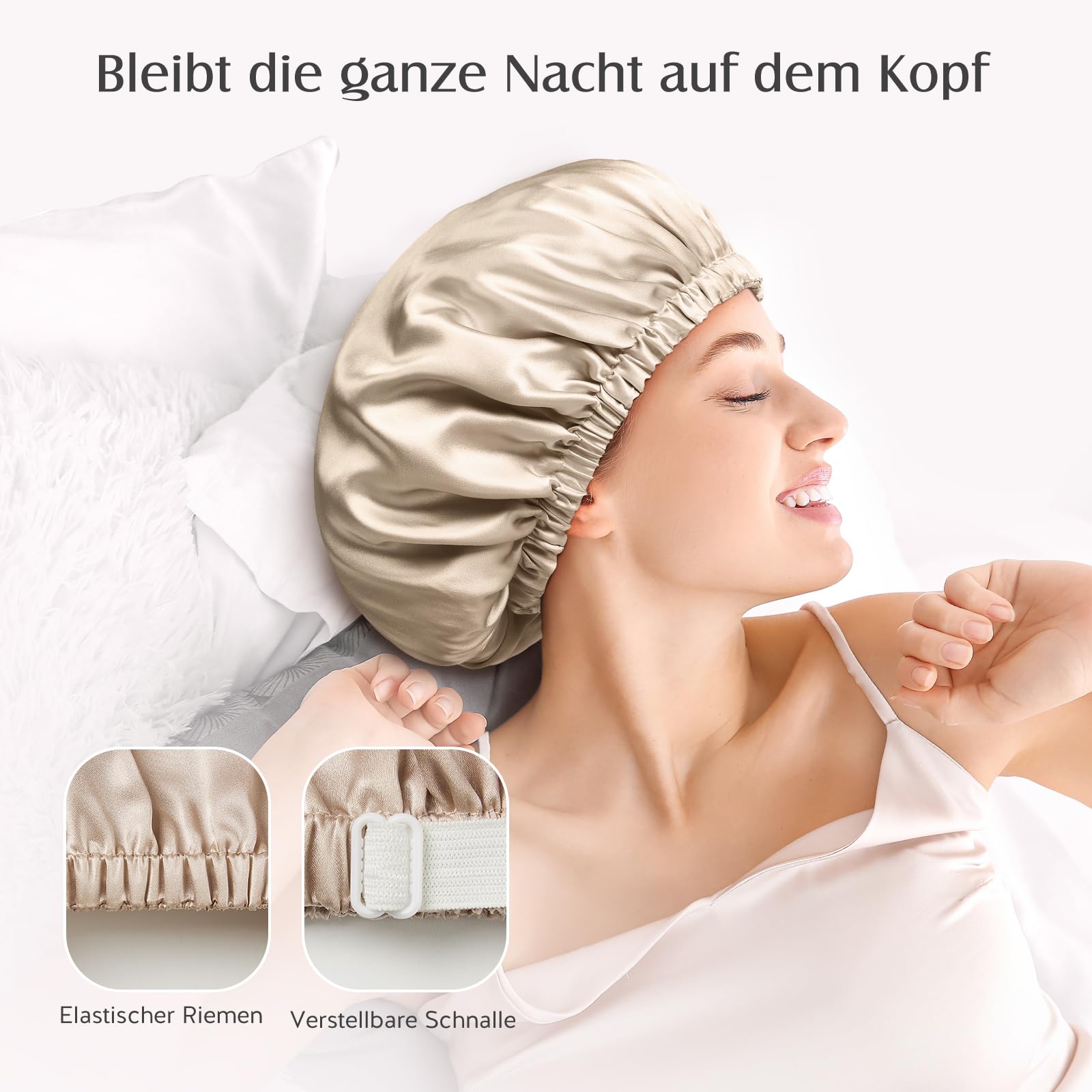 Umisleep 22 Momme Czapka Do Spania Ze 100% Jedwabiu Morwowego, Podwójna Jedwabna Nocna, Kręcone Włosy, Oddychająca, Regulowana Z Gumką, Kremowy, Rozmiar