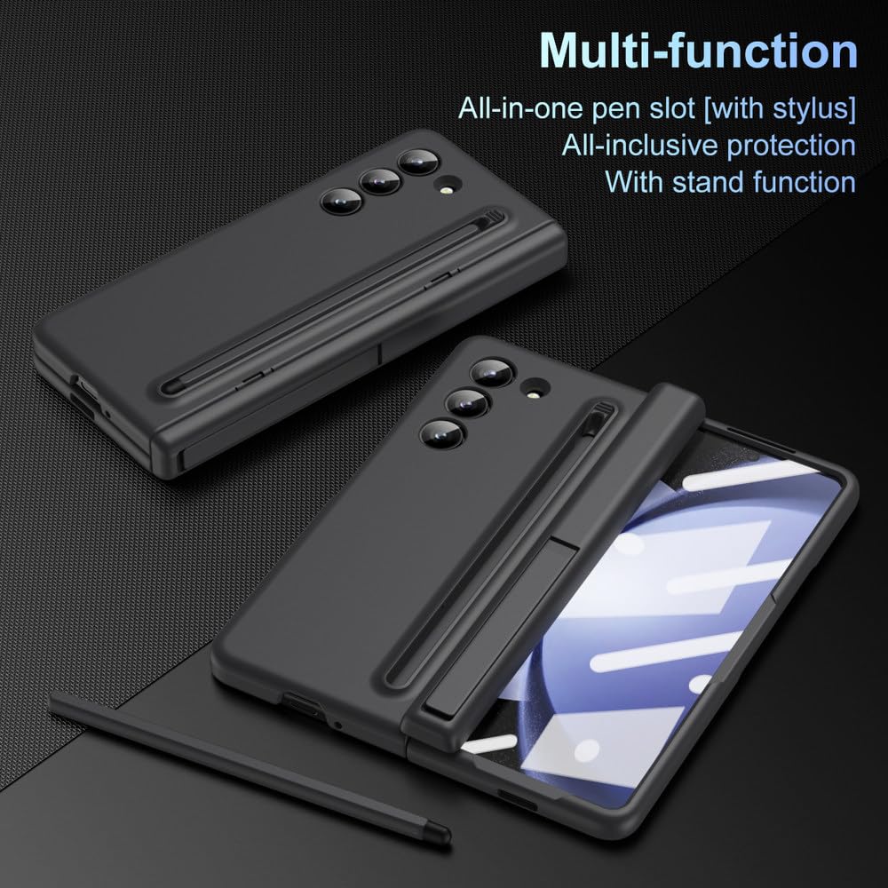 Estuche con Ranura para Porta bolígrafo para Samsung Galaxy Z Fold 3 4 5 6 Fold5 con Soporte para bolígrafo, Cubierta de película de Vidrio Frontal, Azul, para Samsung Z Fold 6
