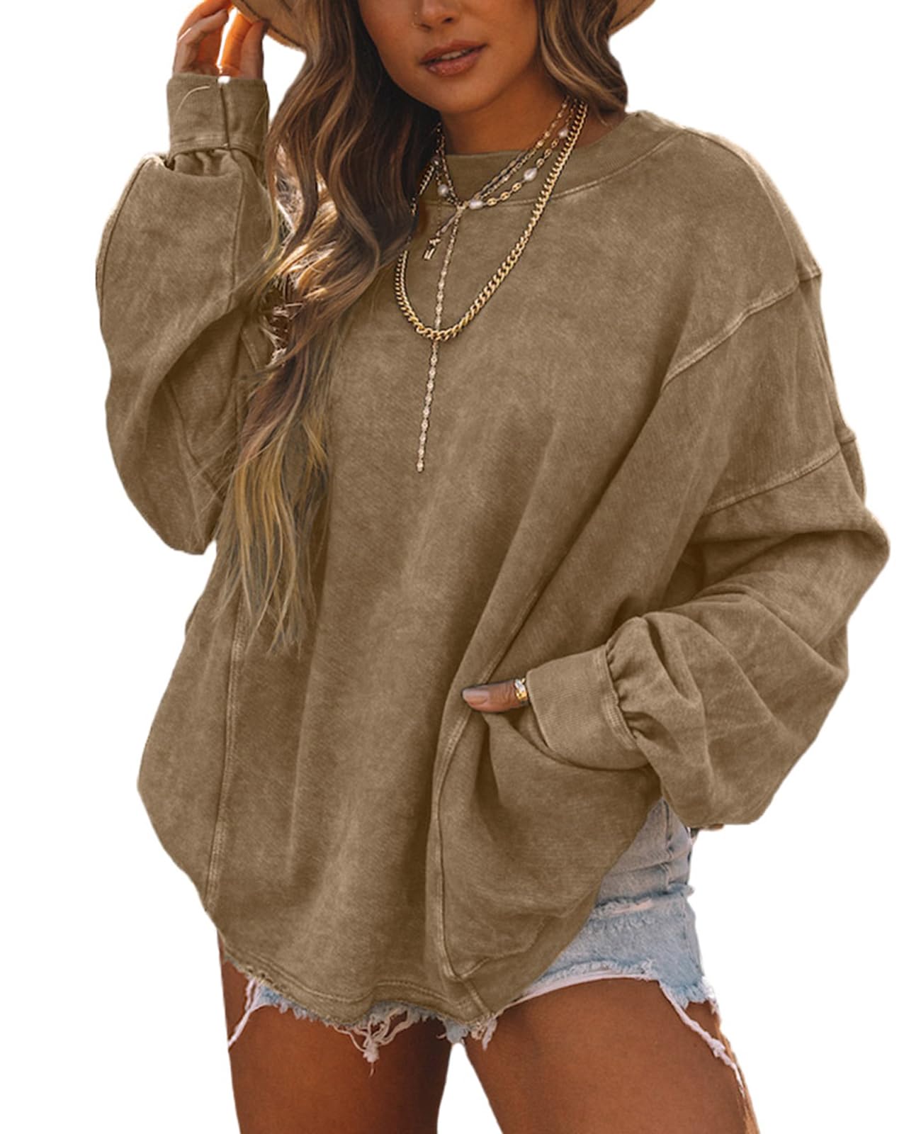 SELINKWomens Oversized Sweatshirt Twist Open Back Top Casual Long Sleeve Lightweight Pullover Fall Sweatshirts