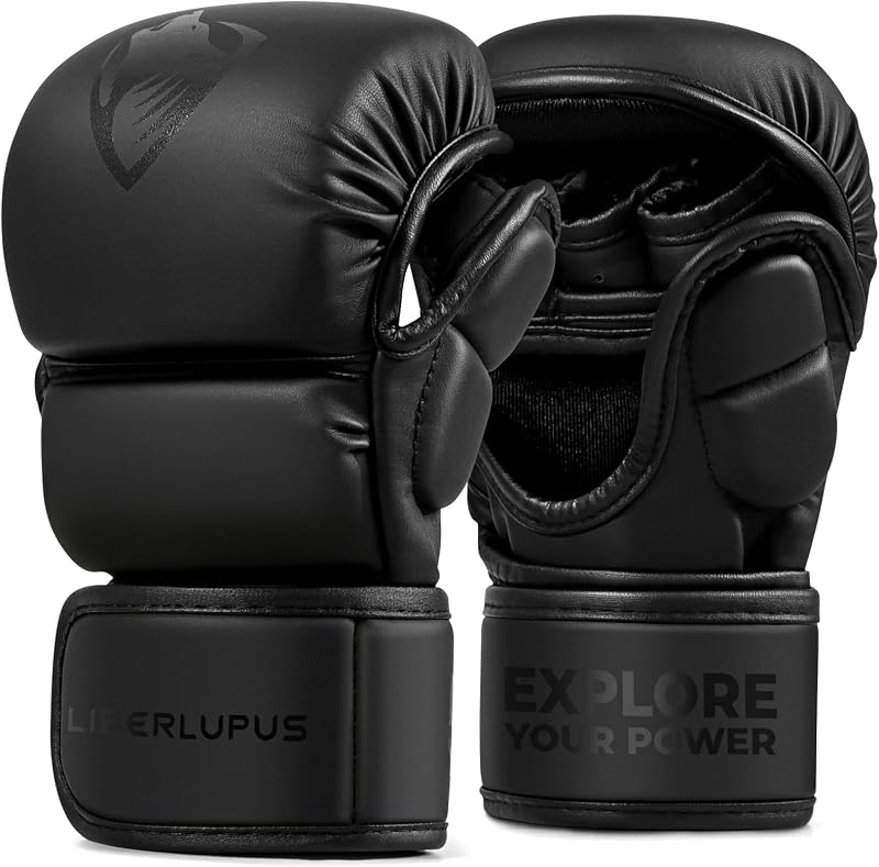 LIBERLUPUS MMA Gloves for Men – Punching Bag Gloves for Men, Open Palm Training Gloves for MMA Sparring, Kickboxing, Muay Thai, Youth Self-Defense, Durable Synthetic Leather with Wrist Support