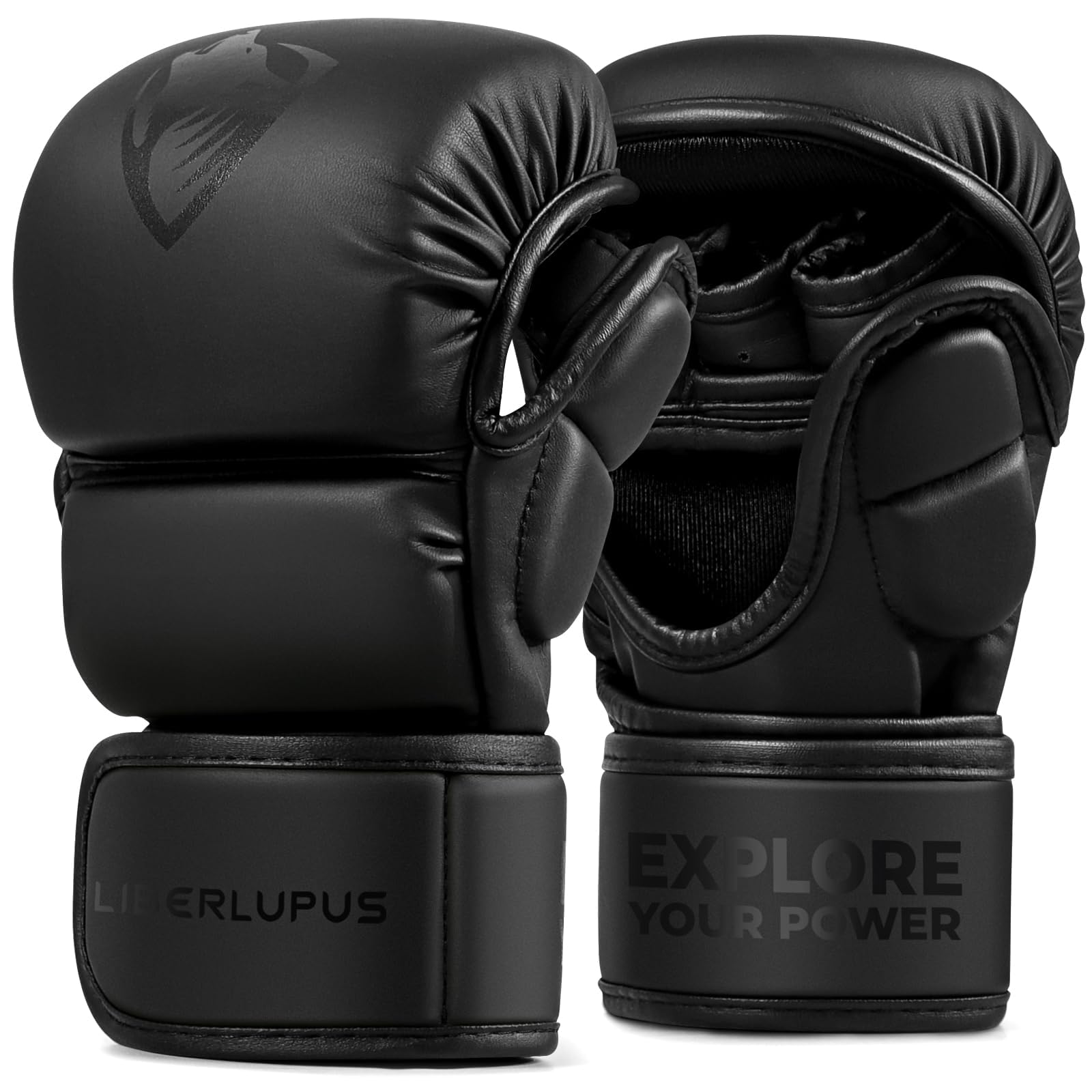 LIBERLUPUS MMA Gloves for Men – Punching Bag Gloves for Men, Open Palm Training Gloves for MMA Sparring, Kickboxing, Muay Thai, Youth Self-Defense, Durable Synthetic Leather with Wrist Support