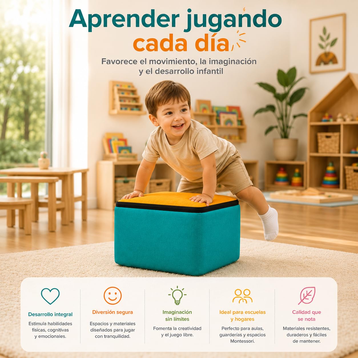 TIENDA EURASIA – Figuras de Espuma para Psicomotricidad Infantil | Bloques Blandos de Juego Educativo | Espuma y Poliéster | Diferentes Formas | Multicolor (Cuadrado 40x40x20 cm)