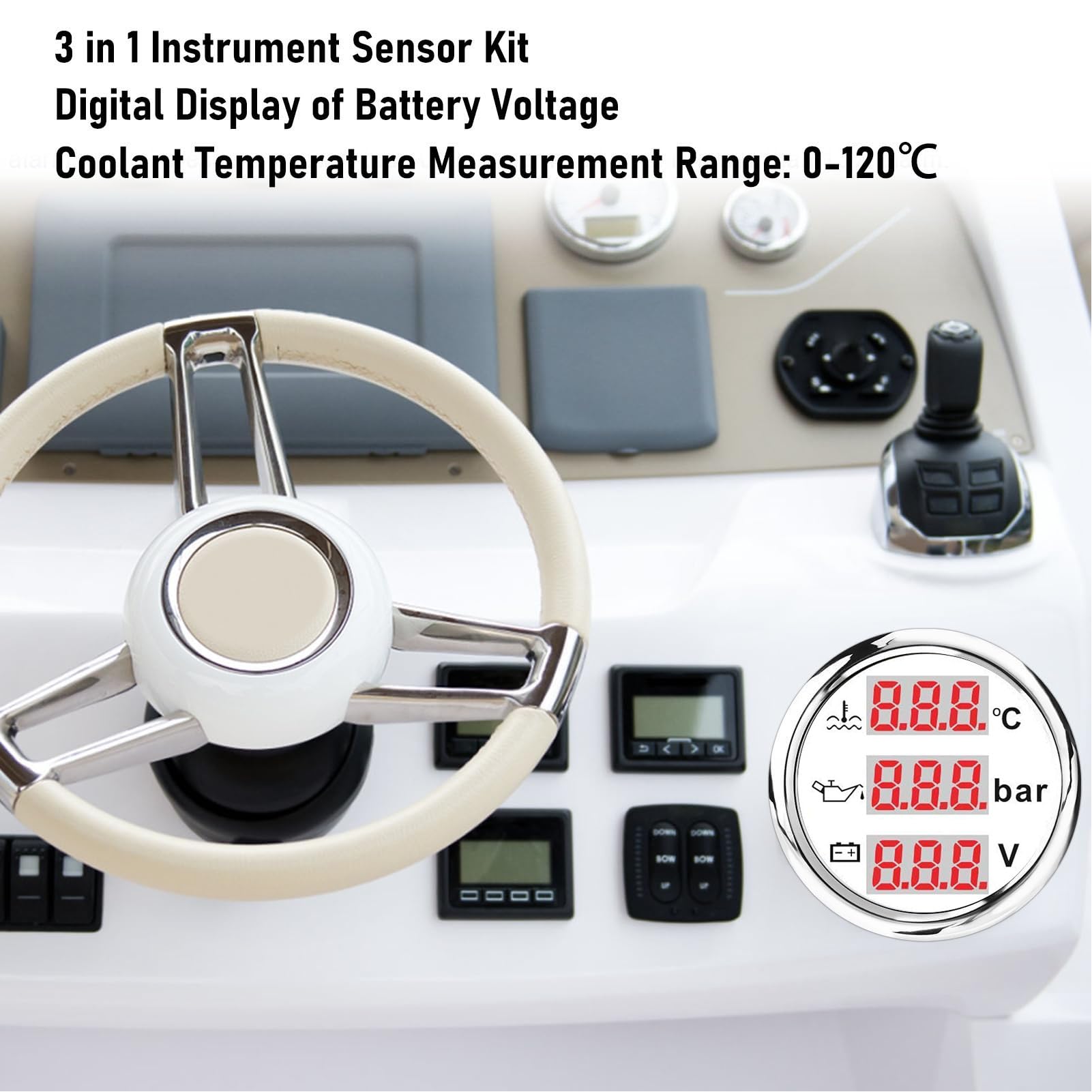 Generic Misuratore della Temperatura del Liquido di Raffreddamento del Motore e della Pressione Dell'olio Display Digitale 3 in 1 per Auto Barche Strumento Compatto da 52 Mm (Copertura argentata con