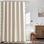MIULEE Linge de douche à clin d'oeil beige Texturé avec 12 Crochets en métal Mignon lourd lavable imperméable neutre épais rideaux de douche avec bordure noire pour salle de bain Hôtel baignoire, W72*L72