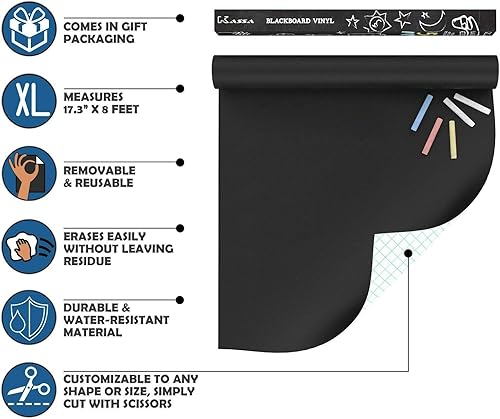 Miniatura 4 de Pizarrón adhesivo en rollo extragrande negro Kassa con 5 gis de colores y borrador de gamuza incluidos Papel para empapelar de vinilo con adhesivo a