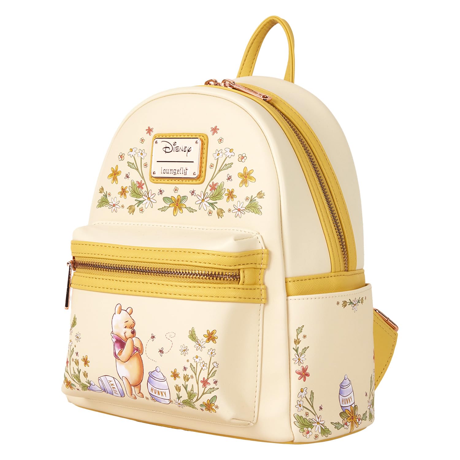 Loungefly Pooh Mini Backpack Handbag Floral Print Double Strap Shoulder Bag (Yellow, Pooh)
