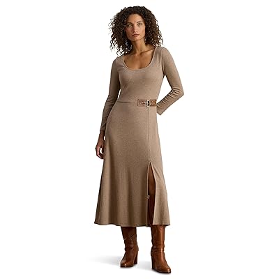 Lauren Ralph Lauren Buckle Trim Rib Knit Midi Dress Women
