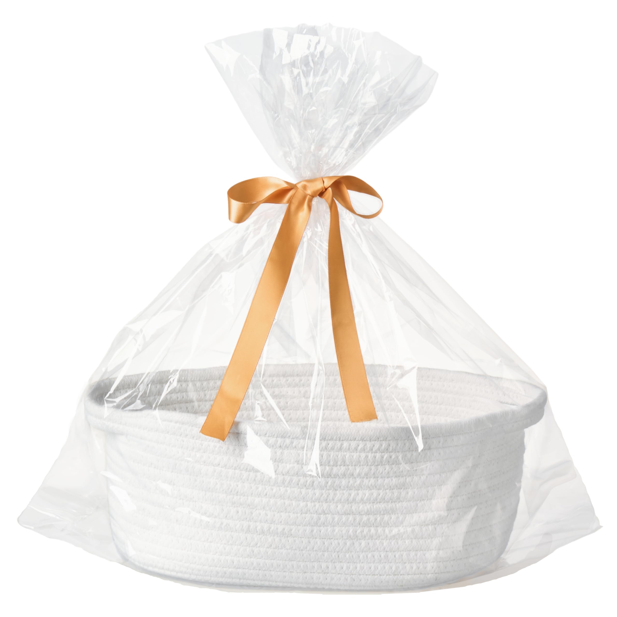 Gift Basket with Wrap Bag & Ribbon – Empty Small Woven Basket (12"x8"x5"), Cute Decorative Storage for Baby Showers, Toys, Easter & More – White-image-14