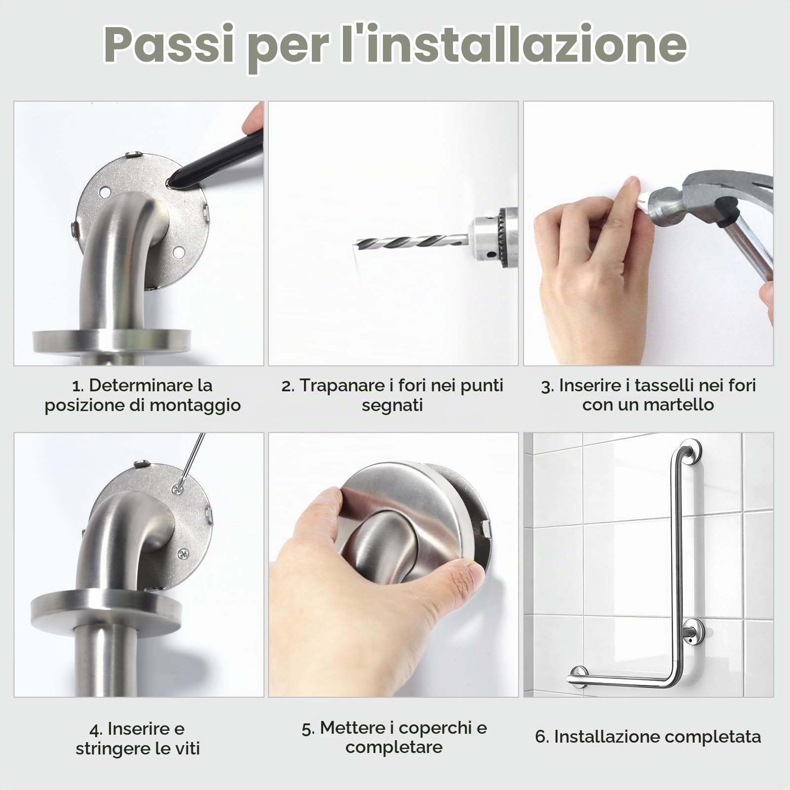 Maniglione Bagno Disabili, Maniglia Doccia Acciaio Inox 304 70x50cm | Sinistra, Barra di Sicurezza e Sostegno ad Angolo L per WC, Supporto Parete per Anziani e Disabilità