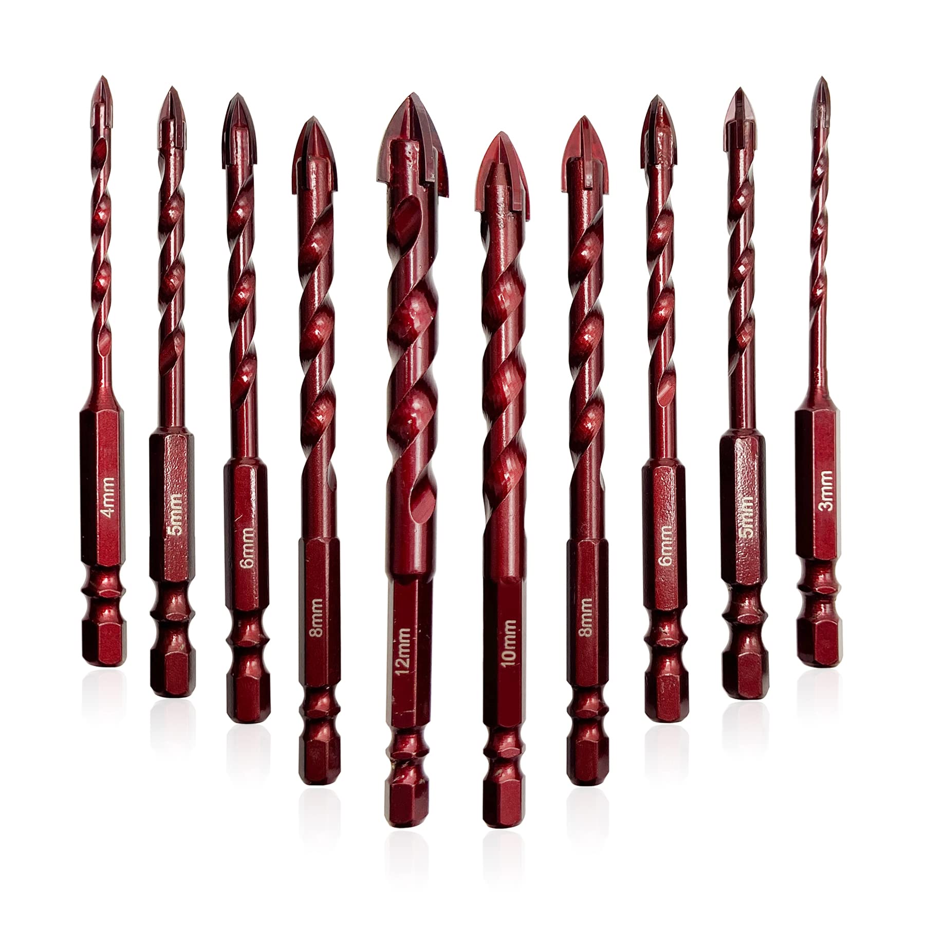 GVHAKG Fliesenbohrer Set 10 tlg, Glasbohrer Set mit Kobalt, Glasbohrer Keramikbohrer Mit Für Metall Ziegel Glas Kunststoff Holz (3-12 mm)