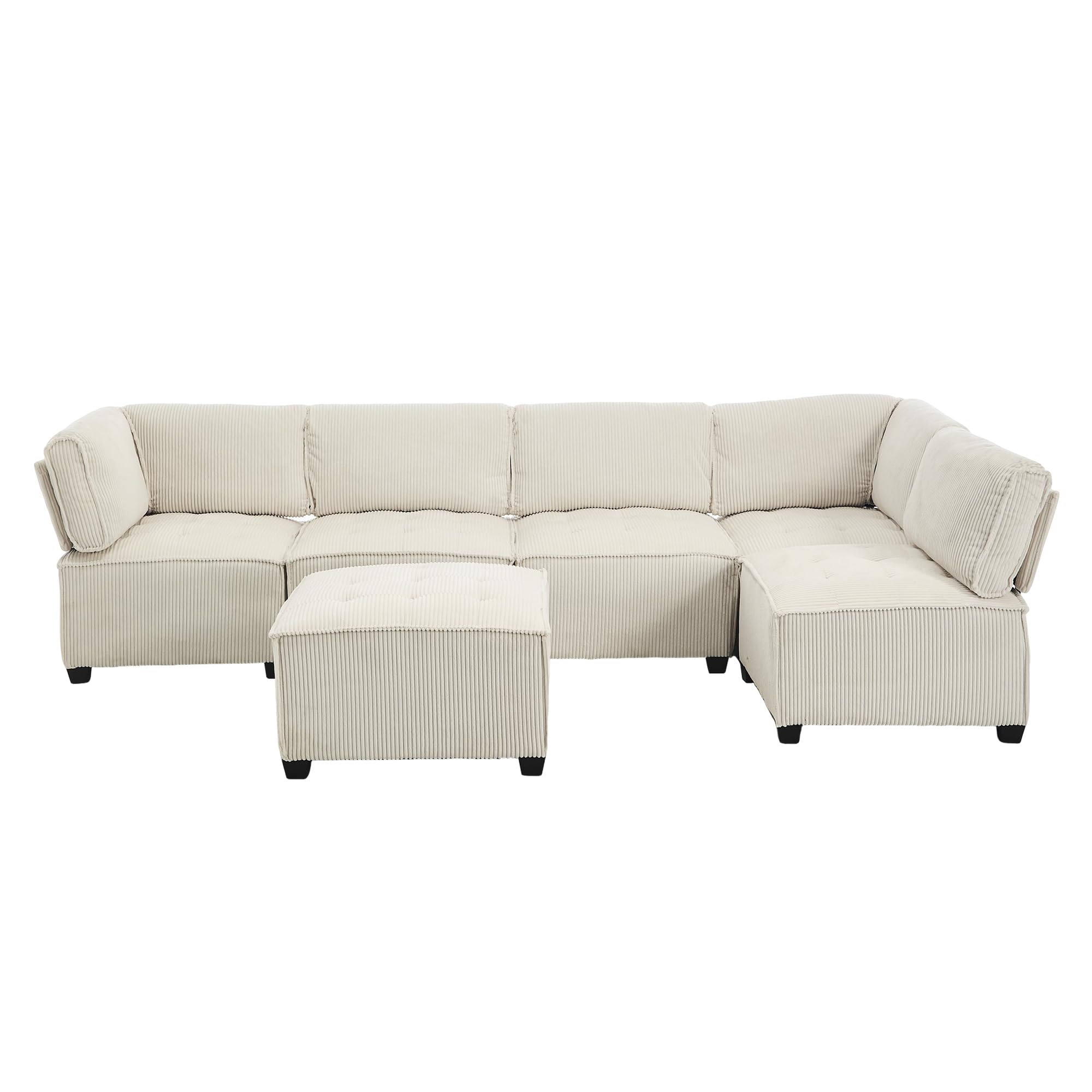 Sofá modular de 6 plazas con funda de pana, respaldo ergonómico y reposabrazos, multifuncional, combinable como forma de U, forma de L o sofá cama, con bolsillos laterales, rebote rápido (beige)