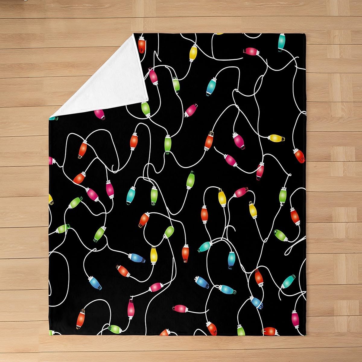 Erosebridal Festival Lamp Flannel Blanket Twin 60x80 Inch Cartoon Rope Fleece Blanket Christmas Colorful Fantasy Fuzzy Plush Throw Holiday Black Living Room Decor