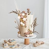 Vista 30 de 50 PCS Boho Cake Toppers Mini Balls Cake Topper Various Dried Pampas Grass Cake Decor for Boho Home Wedding Cake Decoration (Gold Pink Hot Pink)