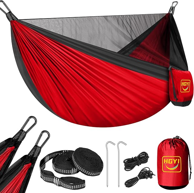 Camping Hammock Mosquito Net,Double & Hamacs Portables Single avec 2 Tree Straps,Tente hammock pour le camping de voyage,Accessoires de camping pour randonnée en plein air intérieur Backpacking Backyard Beach