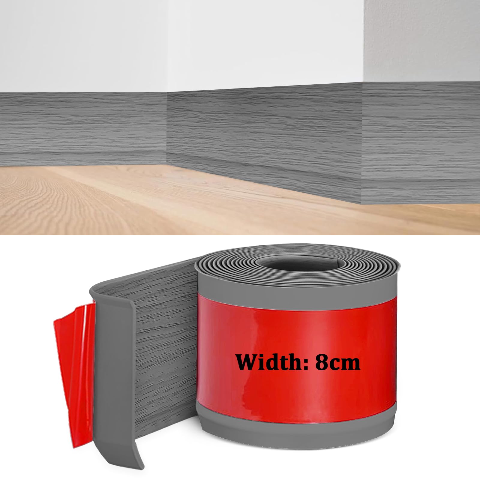 Battiscopa in PVC, Battiscopa Venature del Legno Grigio 8 cm x 3 metri, Battiscopa Adesivo Binario di Transizione del Gap nel Muro, Battiscopa Decorativi, Battiscopa PVC per Cucina, Bagno, Soggiorno