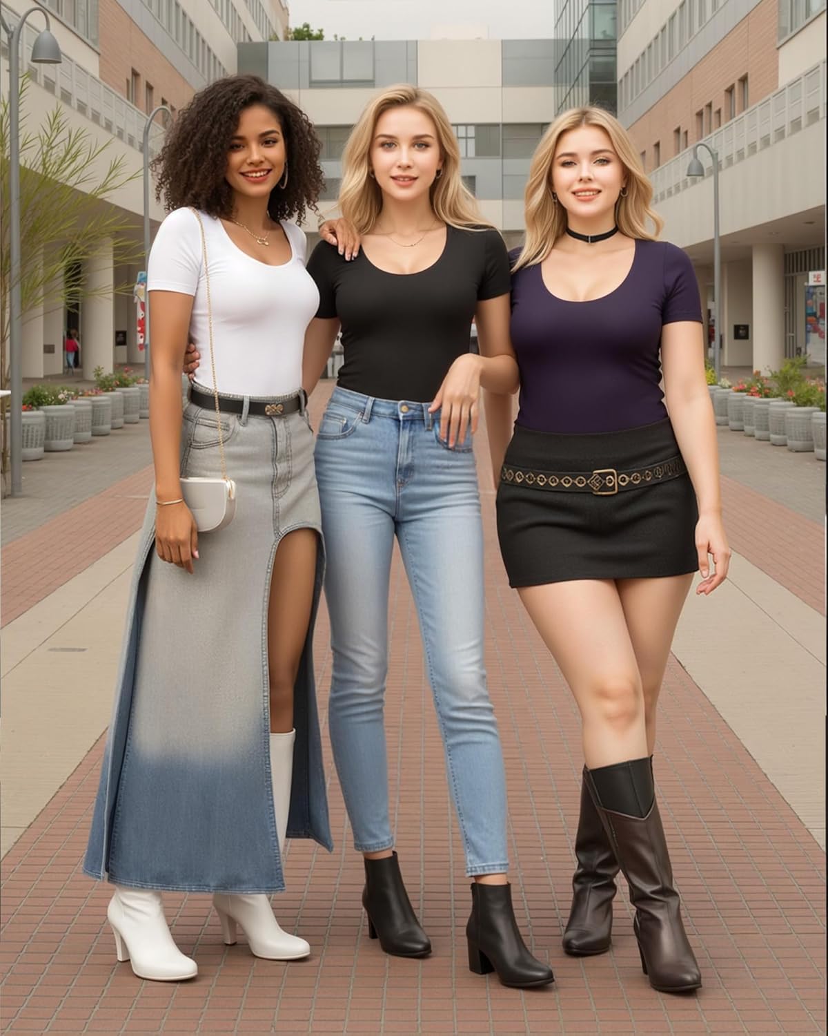 MANGOPOP Women's Scoop Neck Slim Fitted Short Sleeve Double Lined T Shirt Tight Basic Tops Y2K Tee - Image 3