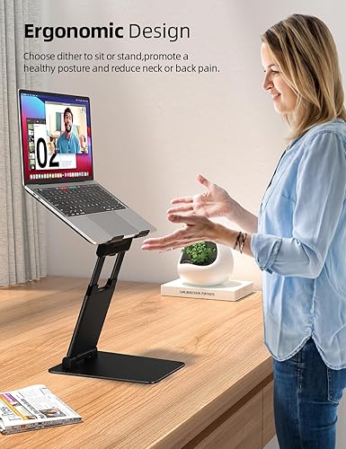 Miniatura 2 de Nulaxy Soporte para computadora portátil para escritorio, convertidor ergonómico de soporte para laptop sentado a pie, altura ajustable de 1.2 a 20
