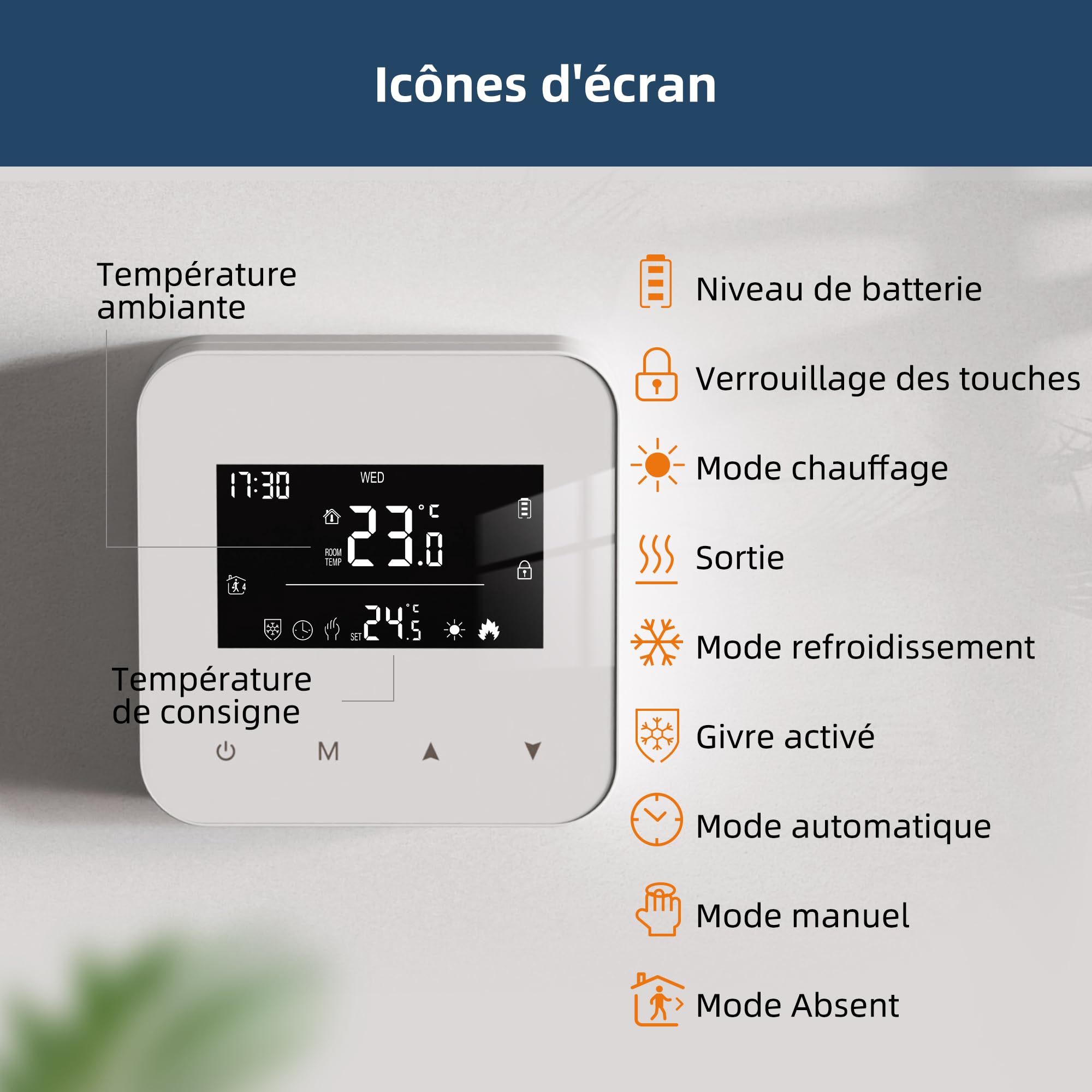 Beok Thermostat à Piles pour chaudière à gaz,Thermostat Mural à 2 Fils,Thermostats à Programmation Quotidienne,Thermostats d'ambiance,Alimentation par Batterie ou USB(Pile Non Incluse)